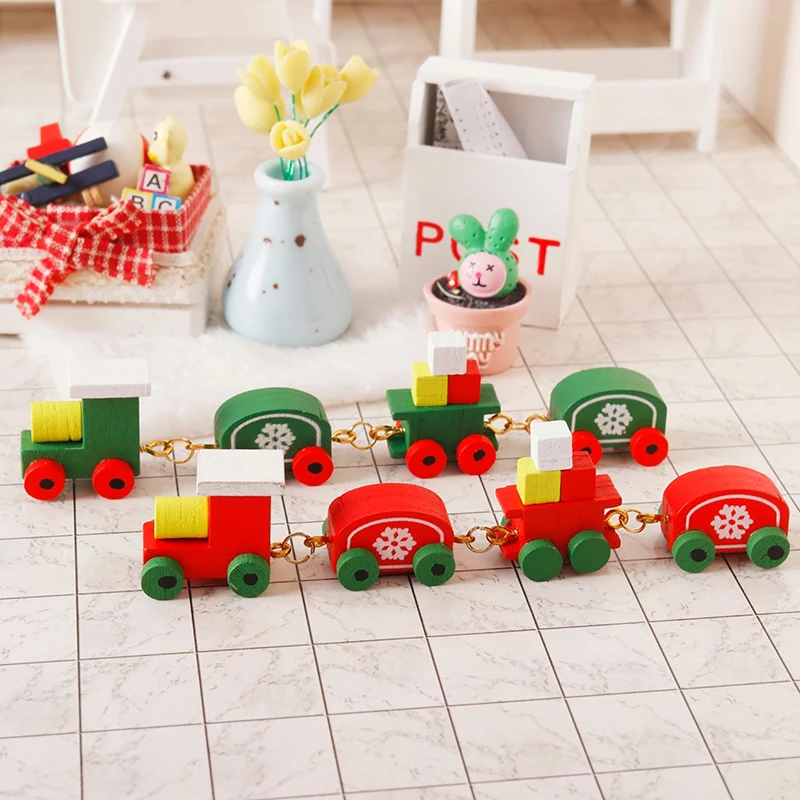 1:12 Dollhouse Miniature Train Christmas Snowflake Small Train Model Carriages Toy Kids Pretend Play Toy Doll House Accessories