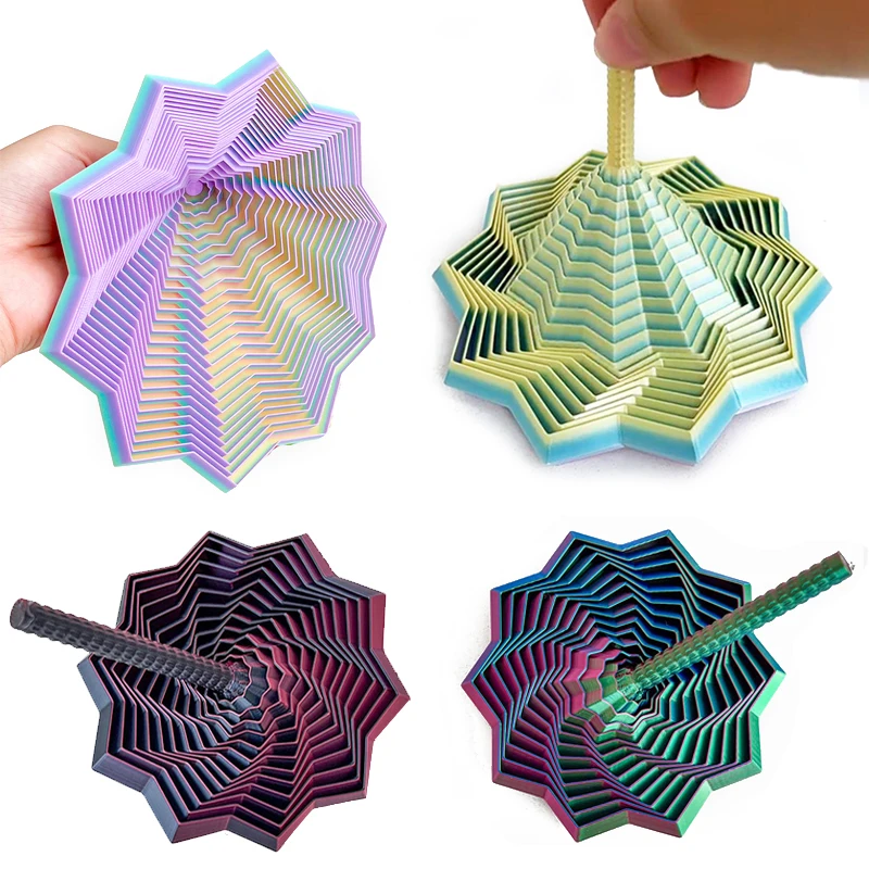 Modèle d'étoile sensorielle 3D imprimée en 3D, illusion visuelle, hexagone, spirale tourbillonnante, ornements, jeu de société anti-stress