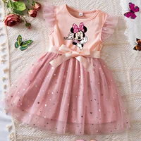 Mickey Minnie Mouse Girls Summer Clothes Flying Sleeves Bow Sequin Dress 2-6Y Kid Birthday Tutu Princess Dress for Baby Girl 1