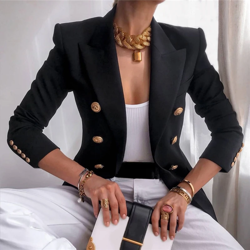 Fashion New Long Sleeve Work Blazer Solid Office Lady Coat Blazers Slim Autumn Notched Jacket White Black Women Elegant Fit Wear