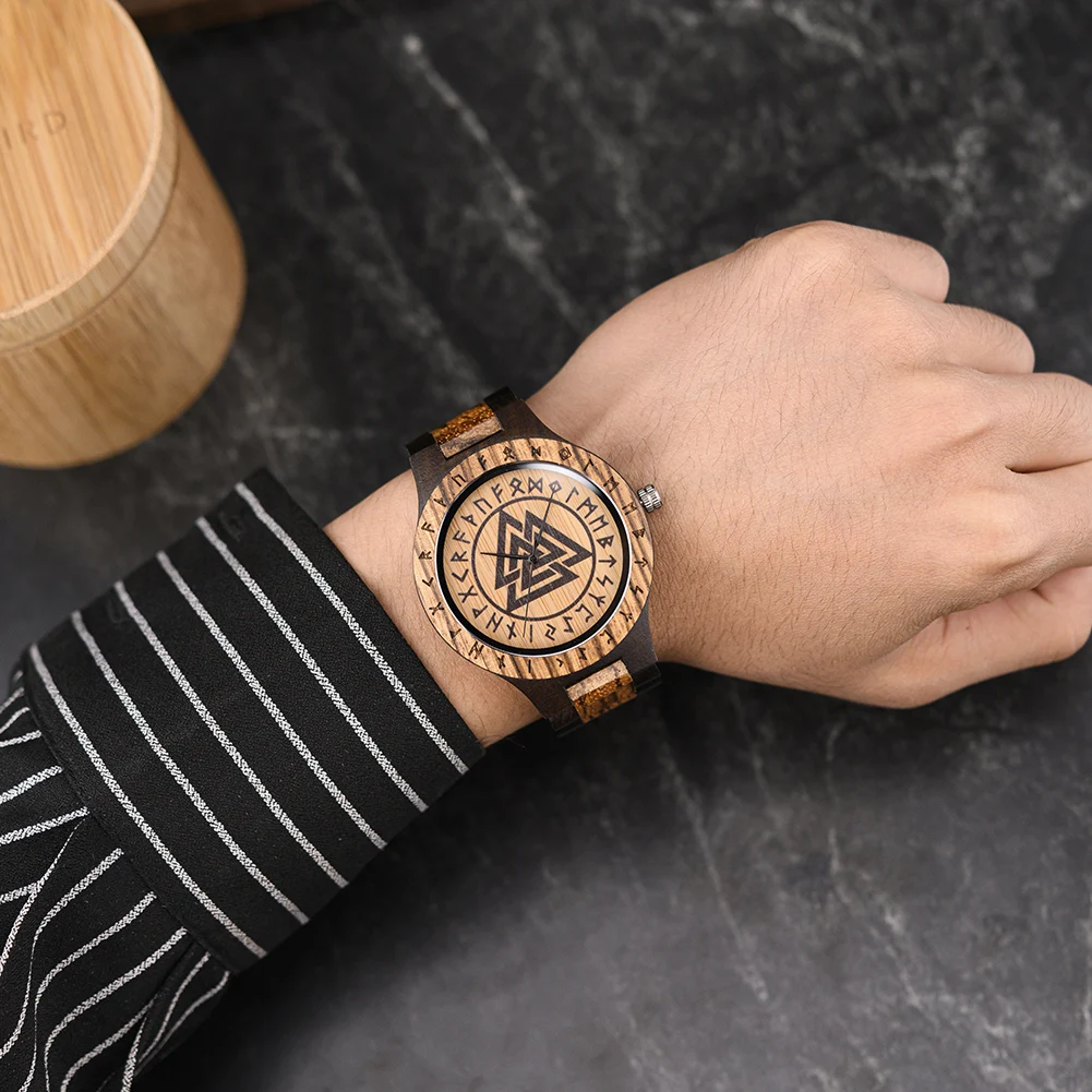 BOBO BIRD Viking Men's Watch Wooden Wristwatch Male Timepieces Customize Gift For Men With Wood Box images - 6