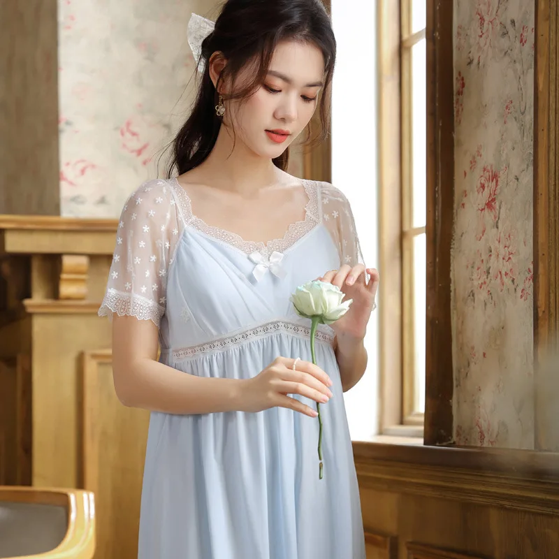 

Женская хлопковая ночная рубашка, летние пикантные кружевные ночные платья с коротким рукавом, винтажные длинные пеньюар, ночные рубашки в викторианском стиле, одежда для сна