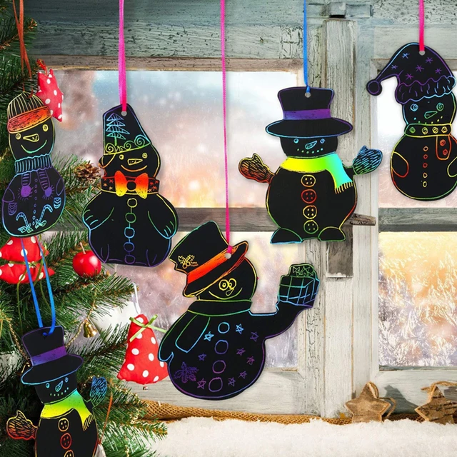 48Pcs Christmas Rainbow Scratch Paper Xmas Tree Snowman DIY Hanging Ornaments for Kids Gifts 2024 Navidad Party Decor Supplies 4