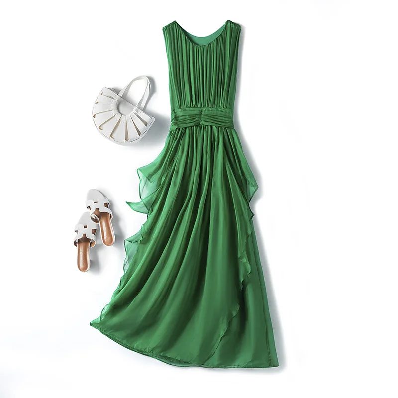 

Fashion O-neck Holiday Dress Summer Dress Women Clothing Mid-length Mulberry Silk Dress Elegant Dresses for Women Vestido Mujer