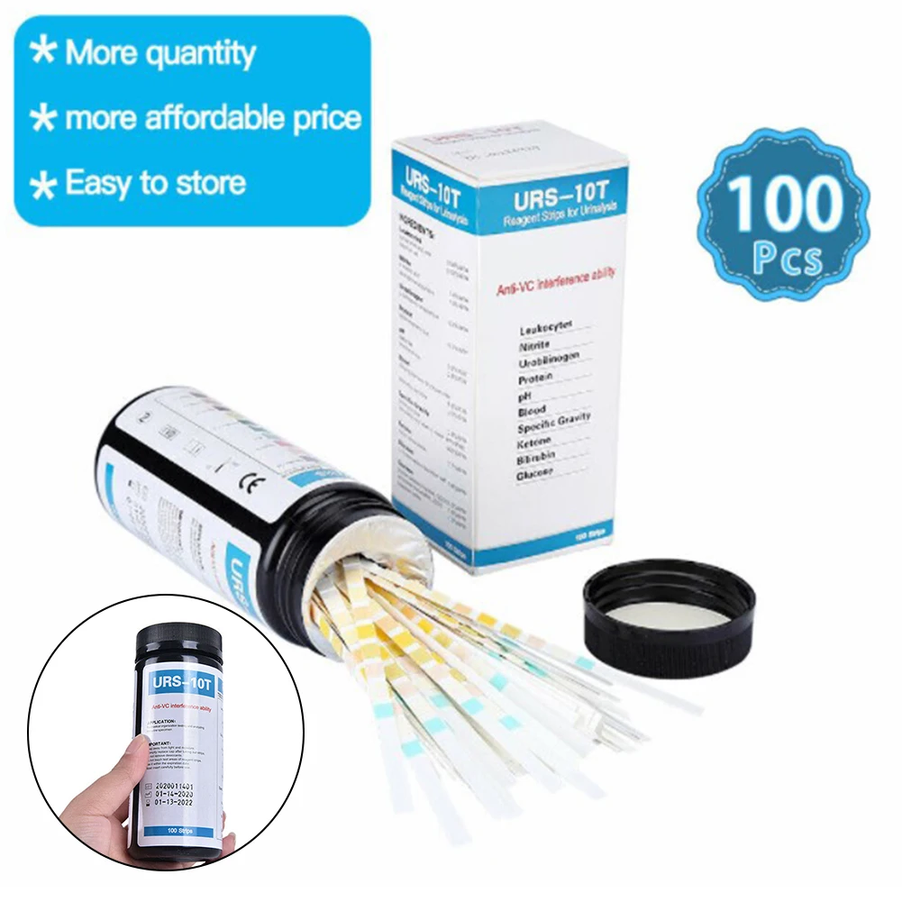 

100 Strips URS-10T Reagent Urinalysis-Strips 10 Parameters Urine-Test Strips 96% Accuracy PET Strips For Urine Testing