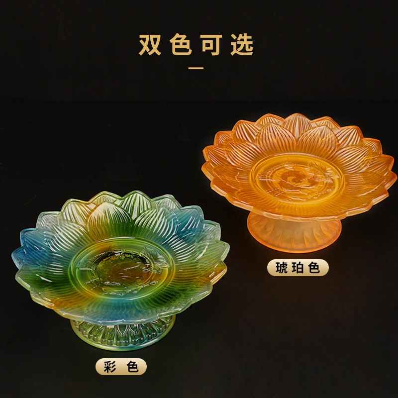 Buddha Imitation Glazed Lotus Buddhism Offering Set Incense Burner, Water Supply Cup, Vase, Fruit Plate, Buddha Hall Decorations 5