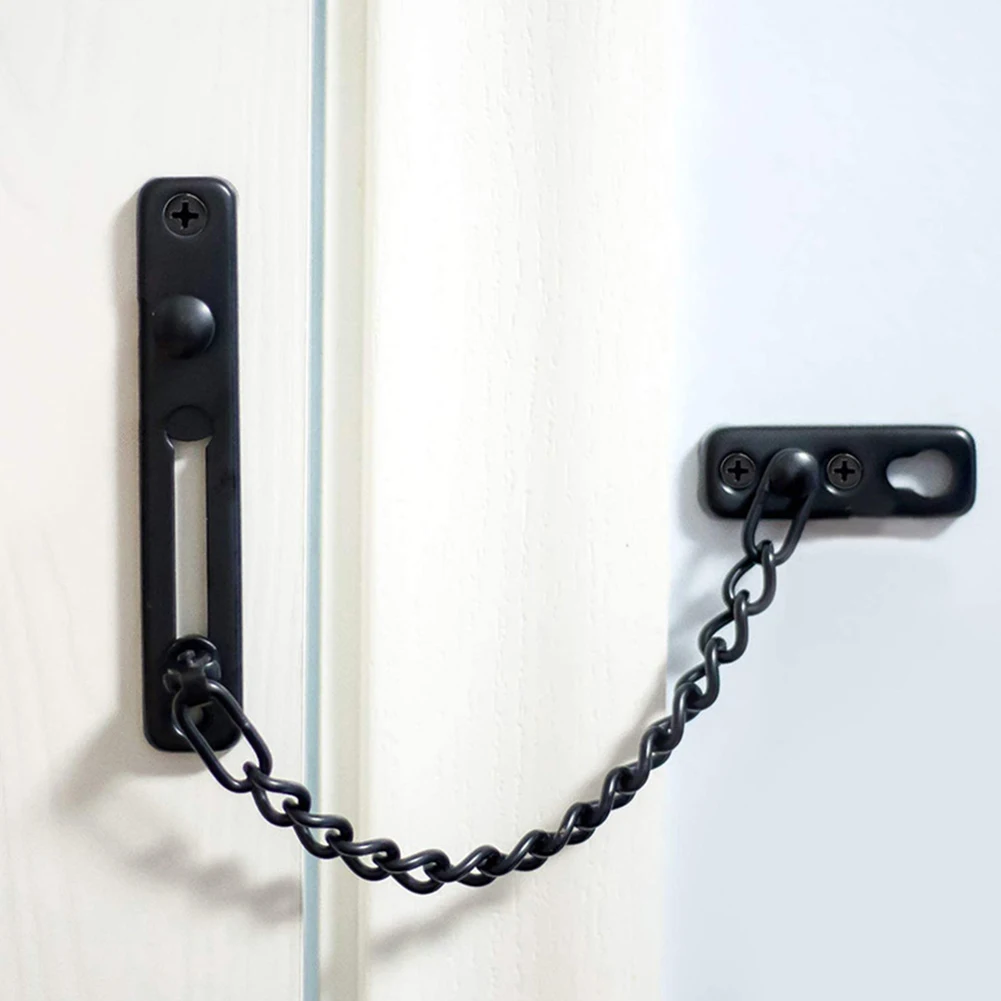 Door Latch Door Chain Lock Stainless Steel Security Chain Guard With Springs Anti-Theft Press Heavy Duty Polished Latch With Screw