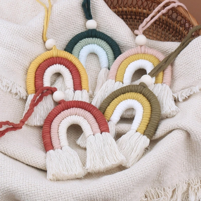 Nordic Handmade Woven Macrame Rainbow Tapestry Wall Hanging Decor Rainbow Toys Children Baby Bedroom Art Decor Nursery