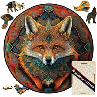 Wooden Puzzle Mandala Fox Ethnic Wooden Jigsaw Puzzle Unique Animal Shaped Pieces Charming Fox Puzzle Best Gift For Adults, Kids 1