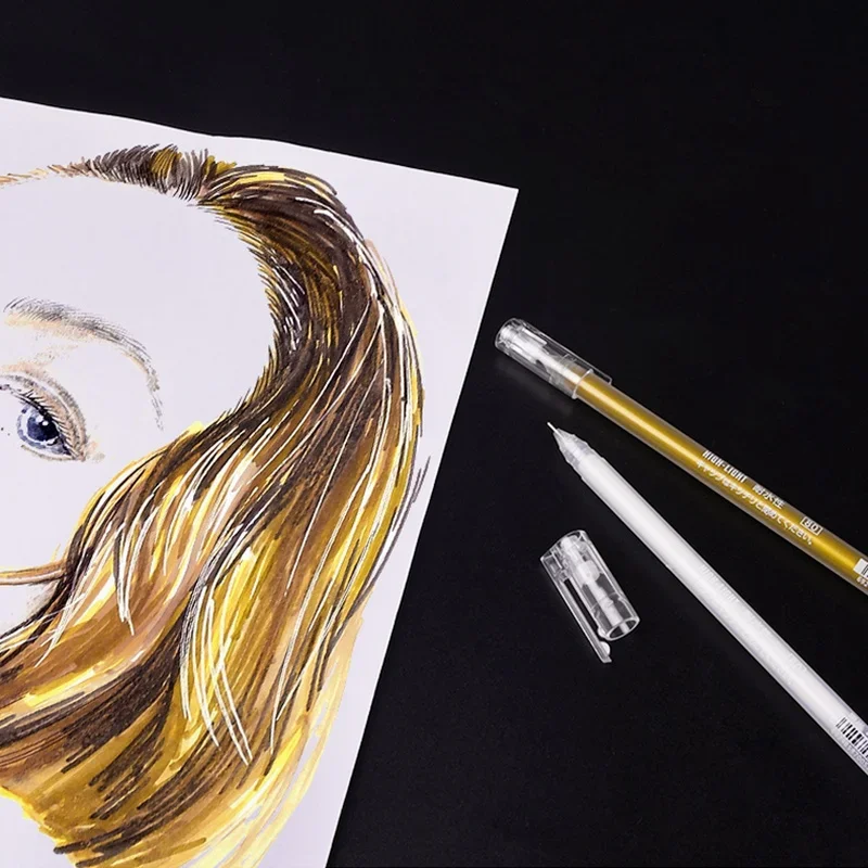 3pcs Large Capacity 0.8mm Waterproof White Gel Pen Highlighter Marker  Sketch Drawing Art Markers Comic Design Fine Liner 3