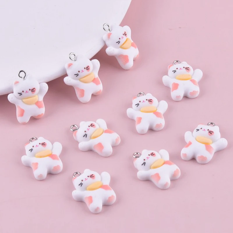 

10pcs Cartoon Cute Hands Up Cat Meteor Resin Charms Pendant for DIY Earring Keychain Bag Bracelet Jewelry Making