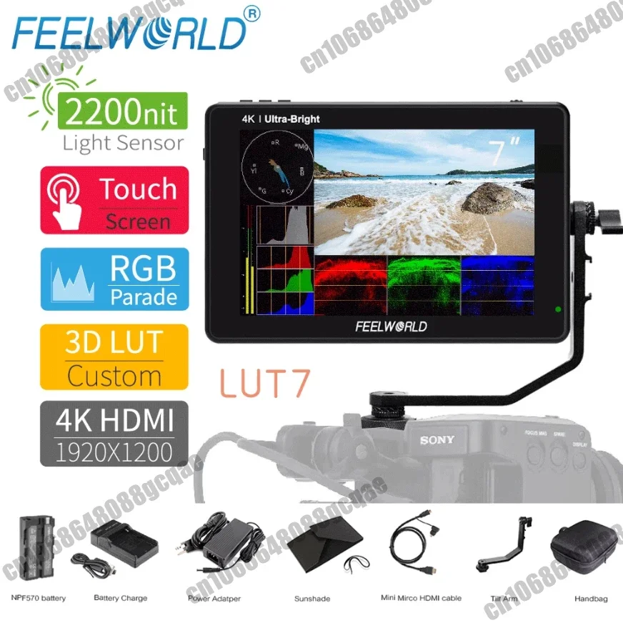 

FEELWORLD LUT7 7 Inch 3D LUT Touch Screen 2200nits on Camera Field DSLR Monitor 4K HDMI for Waveform VectorScope ogram