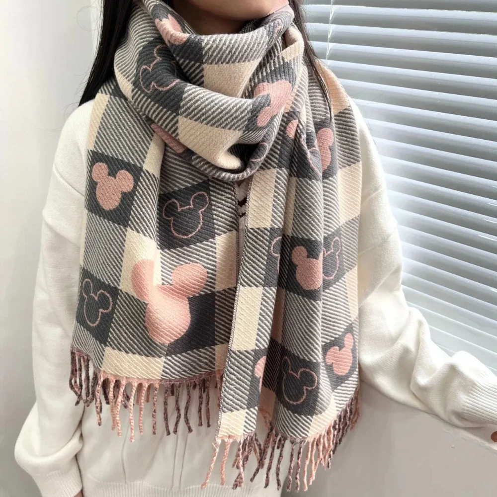 Scarf 2023 Winter New Bear Head Scarf Women's Double-sided Shawl Imitation Cashmere Retro Foreign Style Fashion All-match