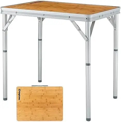 

Bamboo Folding Table Environmental Camping Table with Adjustable Height Aluminum Legs Heavy Duty 4-Folds Portable Camp Tables fo