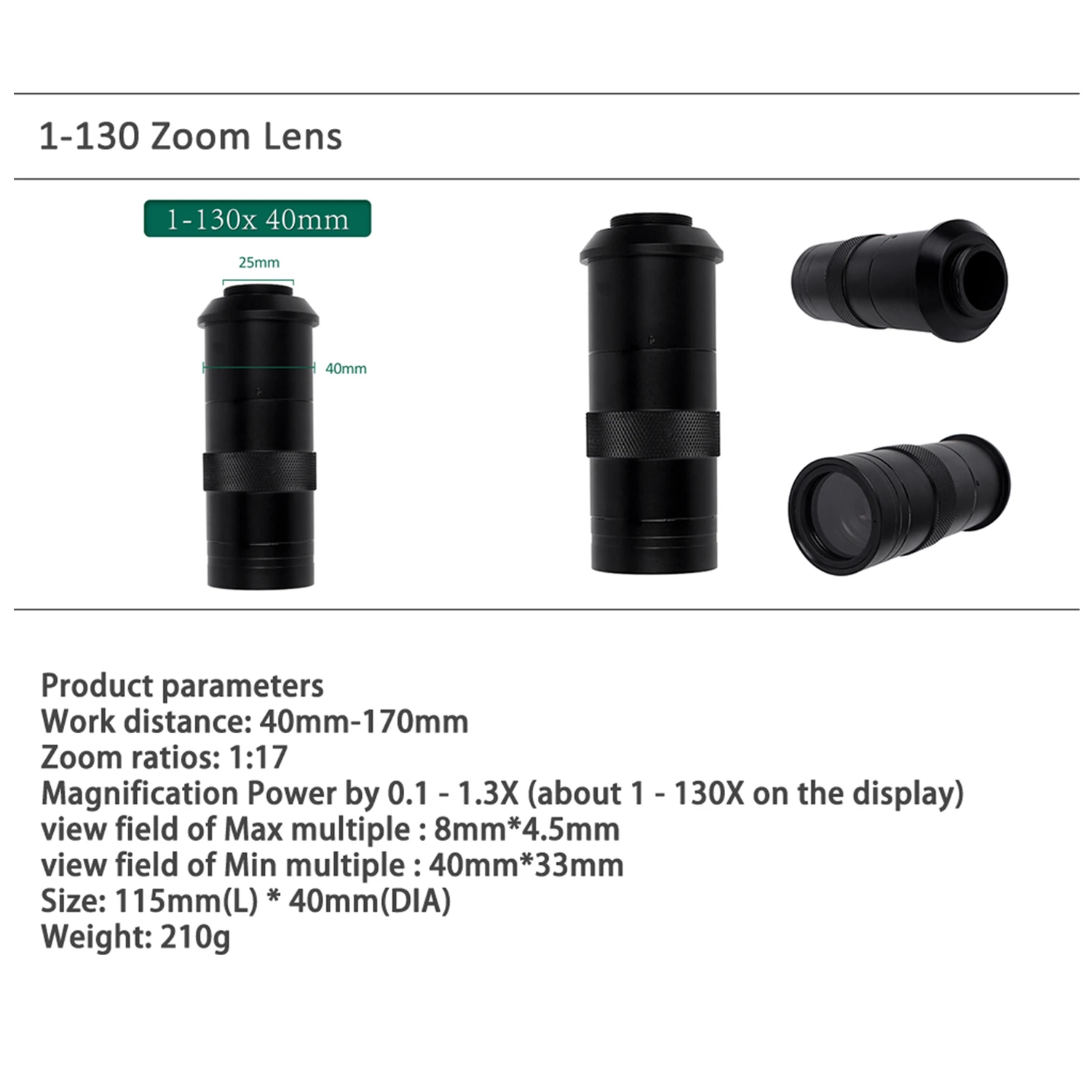 Adjustable Magnification 130X 150X 180X 42/50mm Microscope Lens Zoom C Mount Lens For HDMI VGA USB Digital Microscope Camera 5