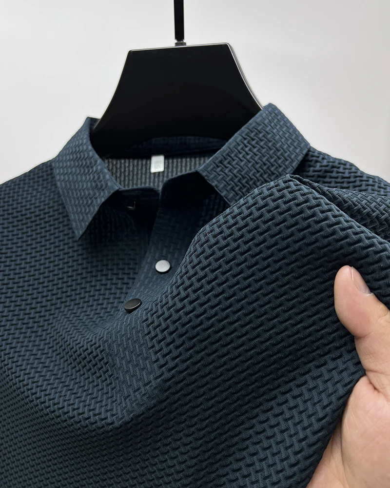 

Men's Ice Silk Elastic Polo Shirt, Luxury Top, Business T-shirt, Breathable, Short Sleeves, High Quality, Trendy, Autumn, Summer