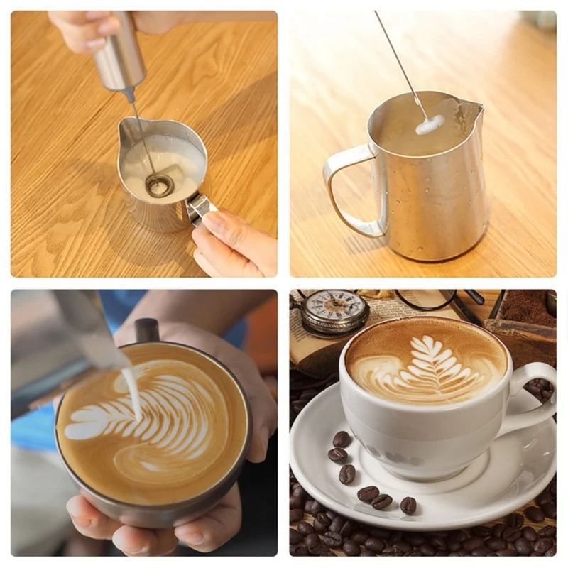 Milk Frother Handheld Three-Layer of Whisk-Battery Operated Electric Foam Maker for Coffee, Latte, Hot Chocolate