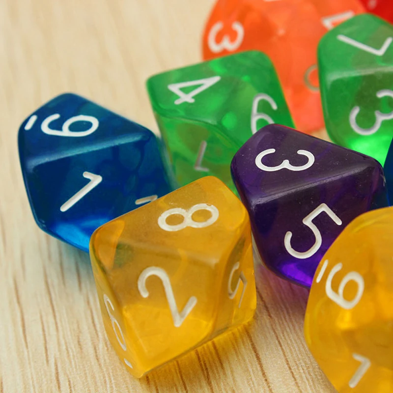 D10 Dice (0-9) Acrylic Creative DND Game Dice 6pcs/pack