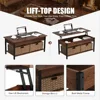 Lift Top Coffee Table with Hidden Storage Compartment and 2 Rattan Baskets, 41.7" Retro Central Table with Wooden Lift Tabletop 6
