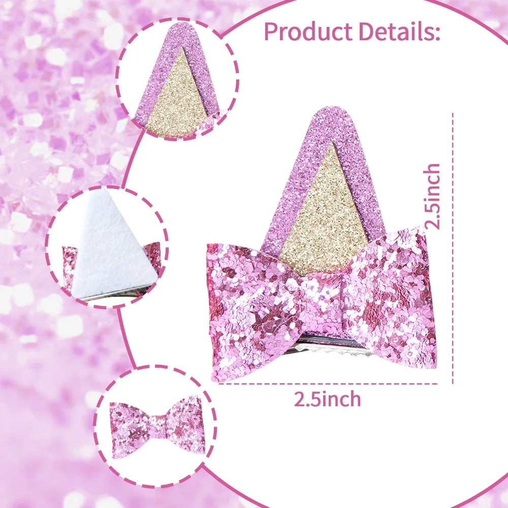 Hair Accessories Dog Ears Hair Bow Clips Toddler Kids Glitter Hairpins Children Costume Girls Bows Hairpin Halloween Party 2Pcs