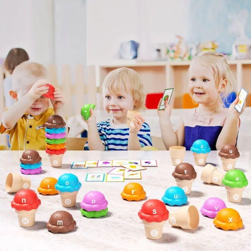 Number Matching Game Ice Cream Stack Game Montessori Parish Sensory Color Cognitive Counting Learning Educational Toys Gift