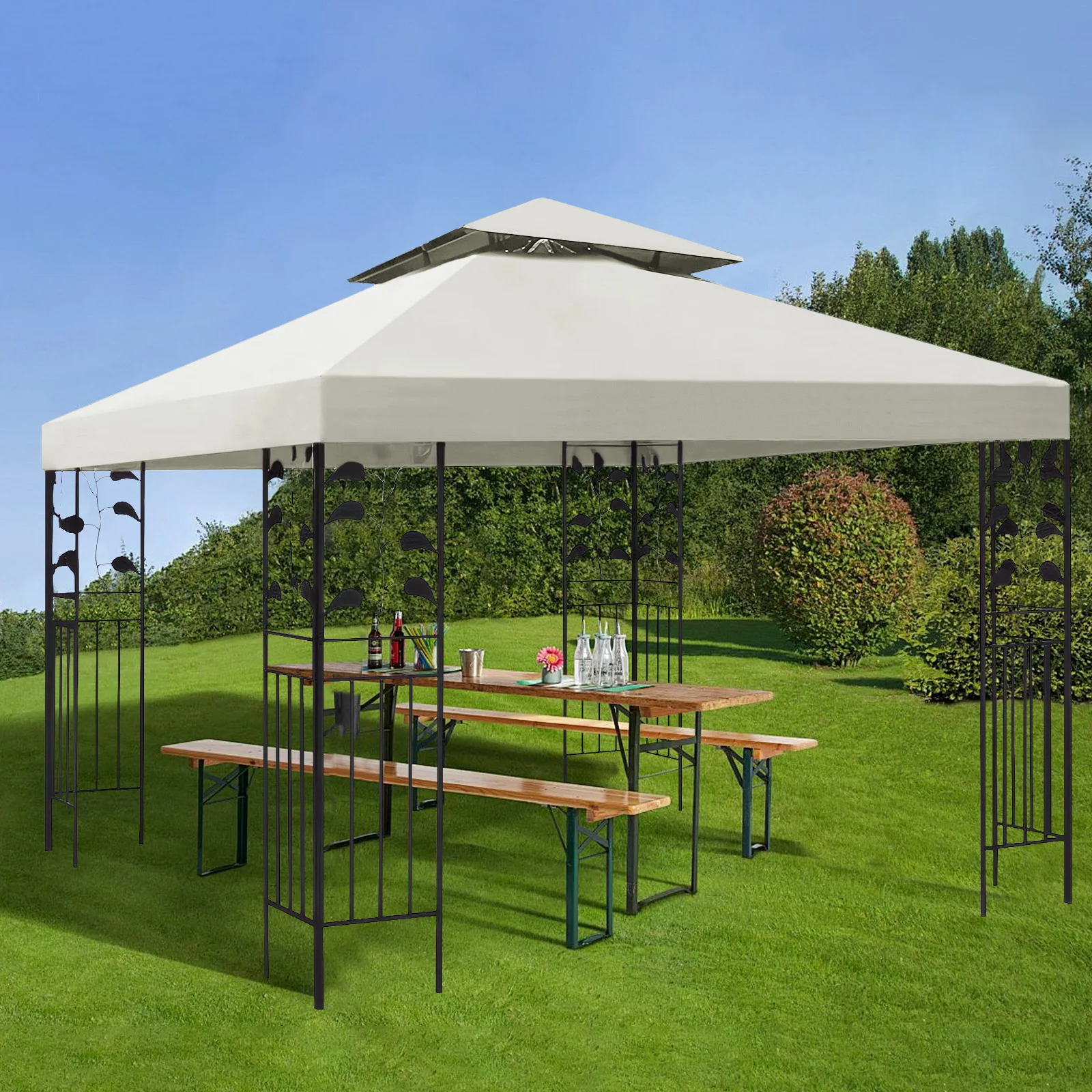 3x3m Canopy Replacement Top Canopy Cover Replacement 118"x118" Double Tiered Gazebo Covers for Yard Patio Garden Canopy Sunshade