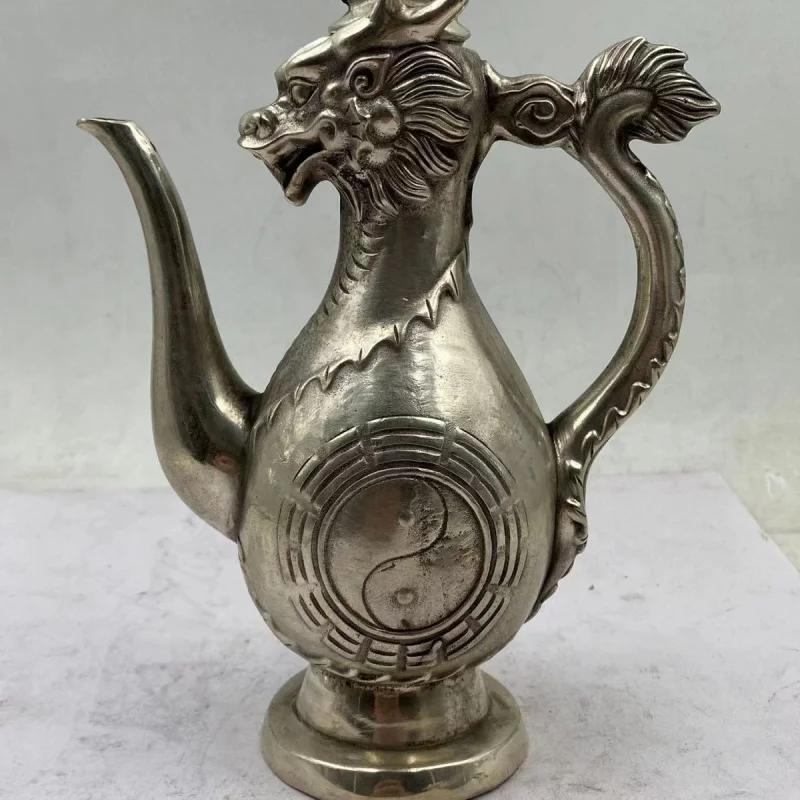 

Antique White Copper Silver-Plated Faucet Wine Pot Qianlong Year Collection Copper Ware Home Living Room Decoration Wine Set Dec