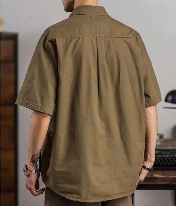 5/4 Sleeve Work Shirt American-Style Elastic Cargo Short-Sleeved Retro Outdoor Multi-Pocket Shirt Four Pocket Shirts Asia Size 4