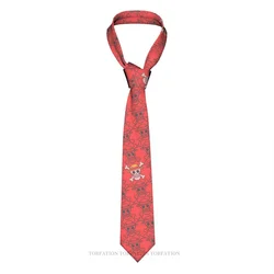 Skull Straw Hat Red One Piece Classic Men's Printed Polyester 8cm Width Necktie Cosplay Party Accessory