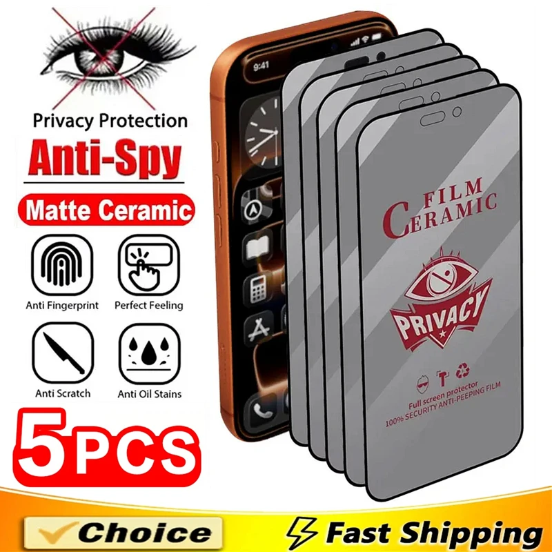Privacy Ceramic Film Anti-Spy Screen Protector, Pack of 5 - Matte or HD Finish