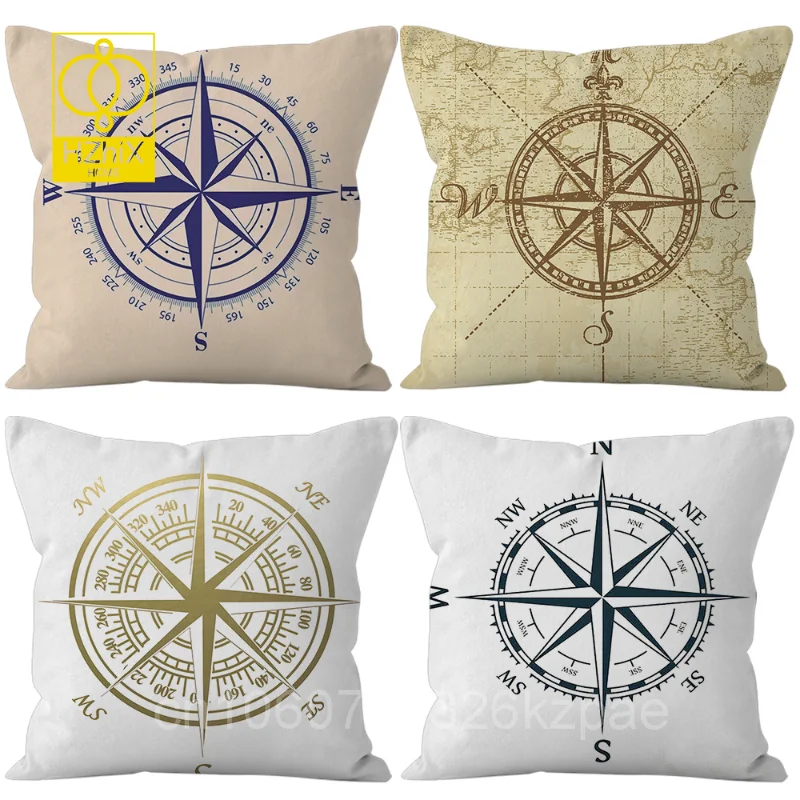 

Nautical Compass Pattern Pillowcase Living Room Hotel Sofa Cushions Cover Home Chair Bed Pillows Cover Pillow Case Cover 45x45cm