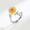 KOFSAC Adjustable Size Sunflower Rotatable Ring Women Personality Zircon 26 English Letter Rings 925 Silver Gold Two Color Ring 6