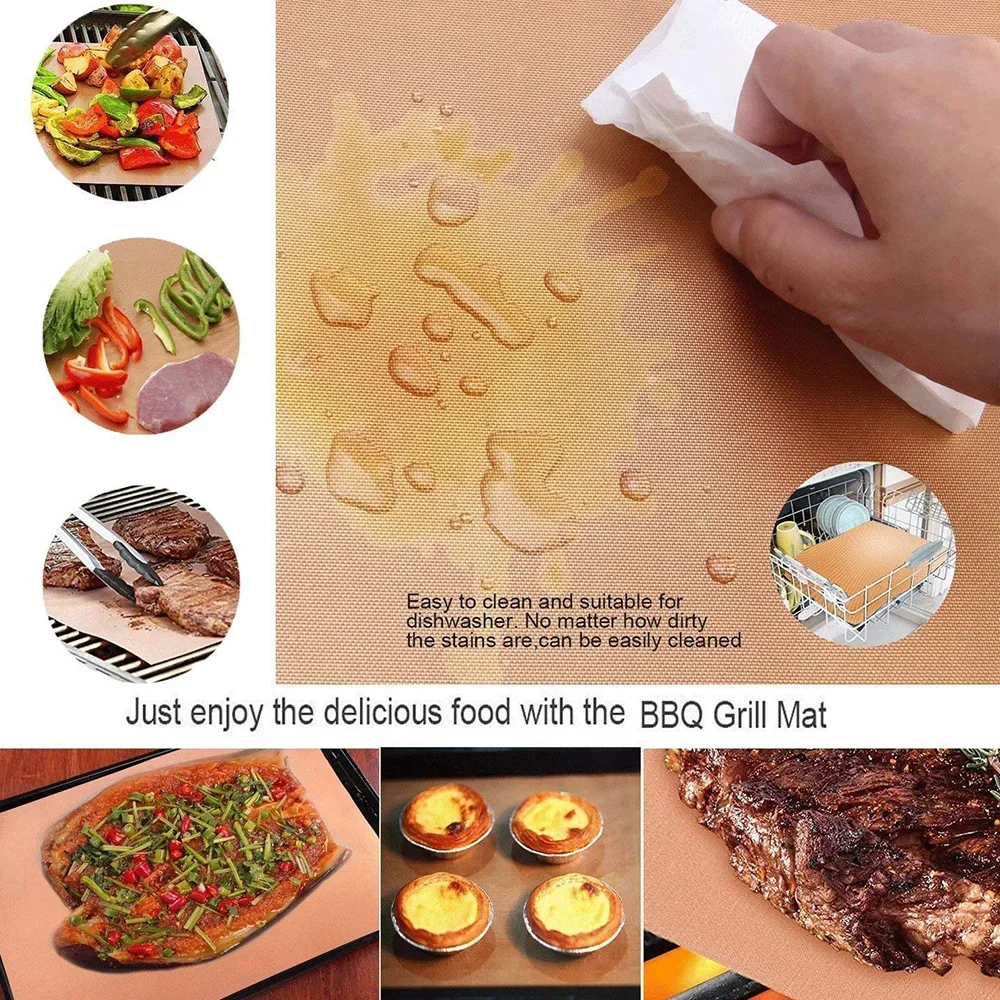 5Pcs BBQ Grill Mat Baking Mat Cooking Grilling Sheet Heat Resistance Baking Mats Barbecue Liners Pad Easily Cleaned Kitchen Tool