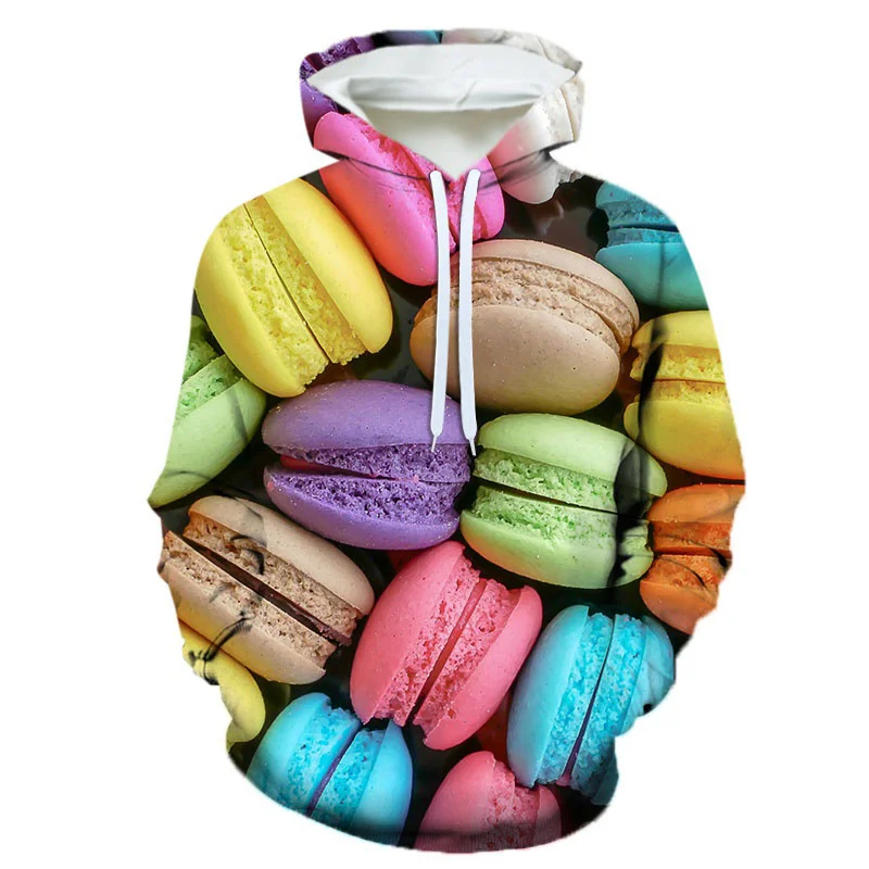 Sudadera con capucha de manga larga para hombre con estampado 3D de filetes, ensaladas, patatas fritas y comida, con estampado de hamburguesas, informal