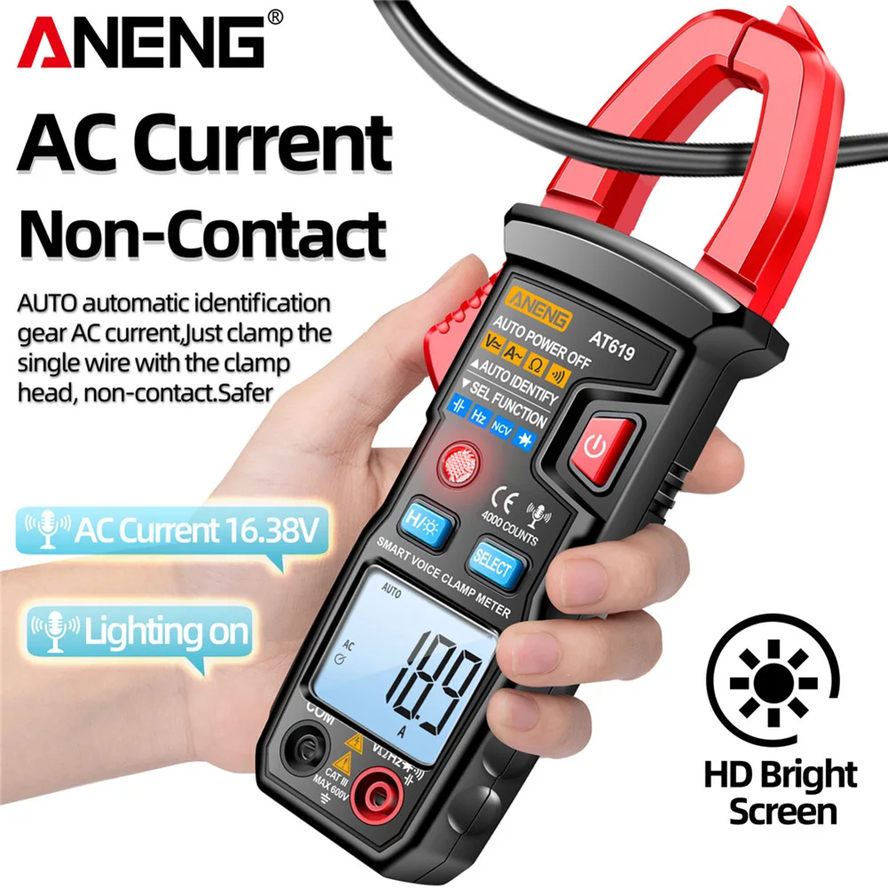 ANENG AT619 Digital Clamp Multimeter AC/DC Electrical Current Tester Voice Broadcast 4000 Counts Auto-ranging Measurement Tools