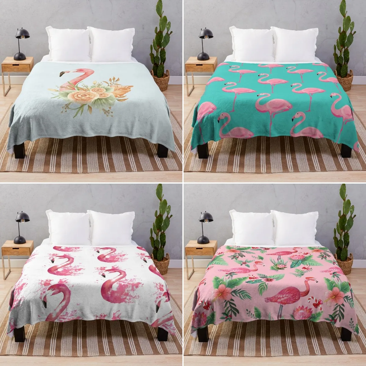 Pink Flamingo Blanket Palm Tree Throw Blanket Pink Flamingos Printed Super Soft Lightweight for