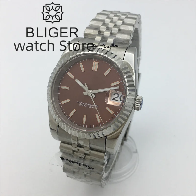 36mm39mm NH35A Automatic Men's Mechanical Watch Coffee color dial Recessed bezel Sapphire Glass Jubilee bracelet Green luminous