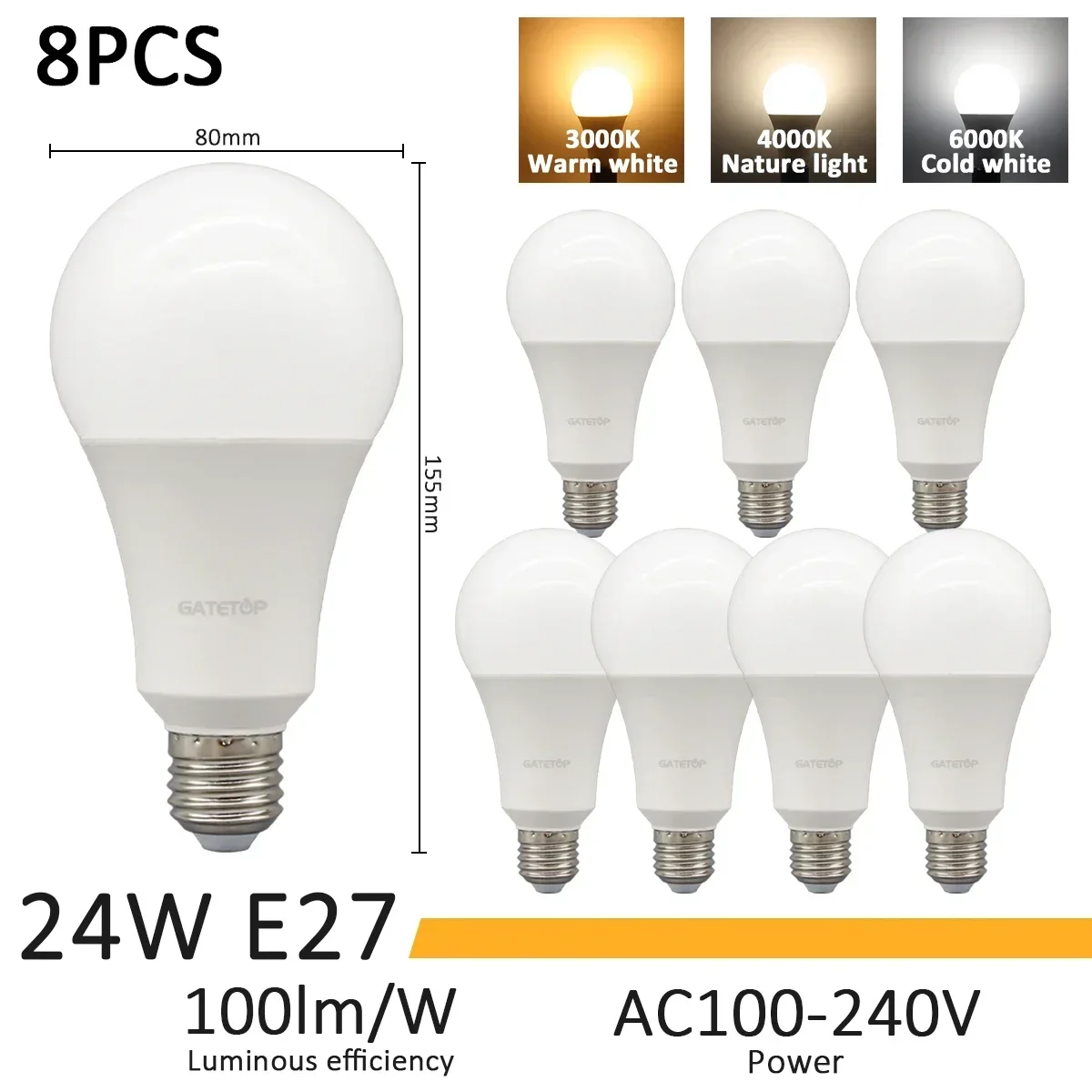 8pcs 24W E27