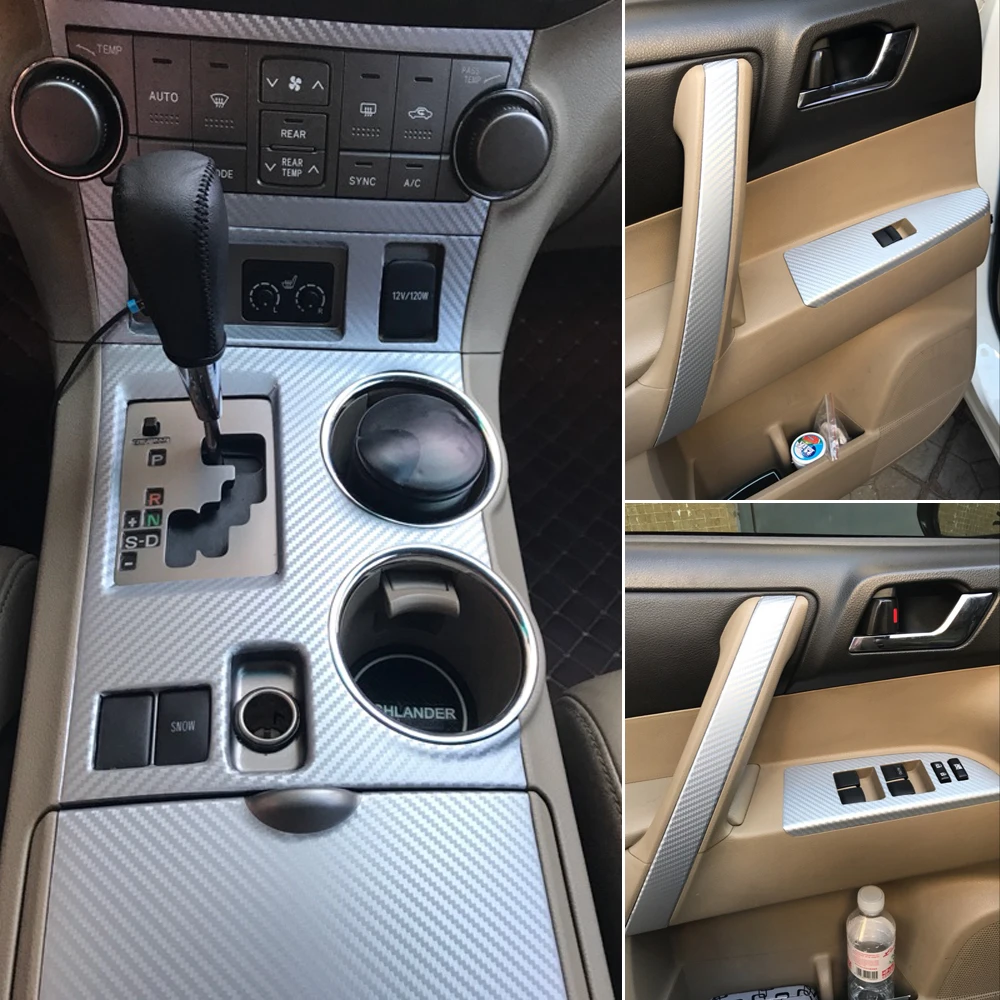 

Для Toyota Highlander 2009-2014, внутренняя Центральная панель управления, дверная ручка, наклейка из углеродного волокна, наклейки, аксессуары для стайлинга автомобиля