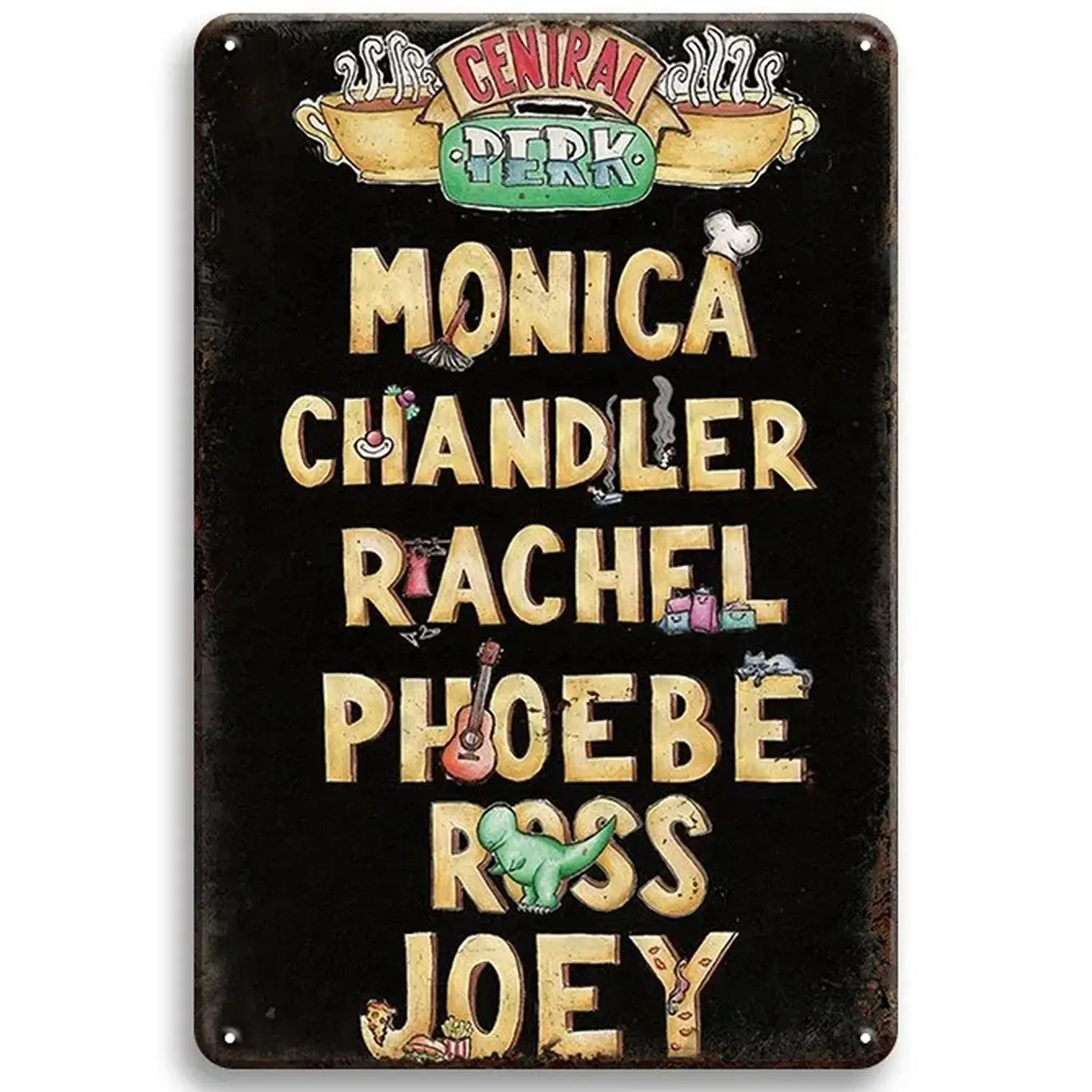 thumbnail image 1 of Carteles de hojalata de Friends de estilo vintage con diseño de Central Perk, placa de pared con pintura de hierro, decoración para salas de juegos, cafeterías, garajes, clubes, bares y pubs, 1 of 5