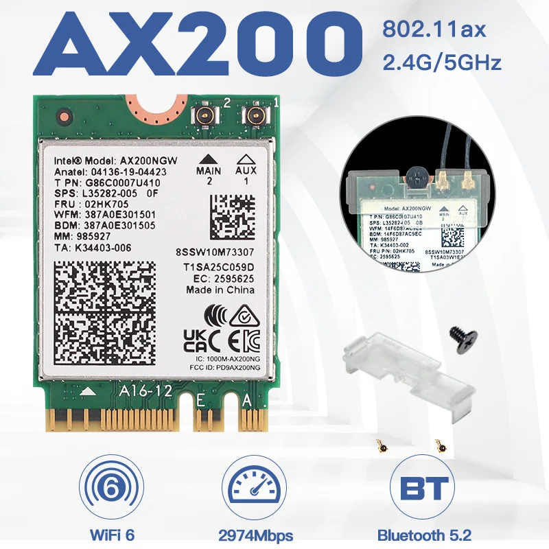 Cartão Wireless Wifi Intel Ax210 Ax210ngw Bluetooth 5.2 5374mbps Ax200 Ac9260 8265 8260 7265 7260 3168 3165 Adaptador M.2 - Imagem 2