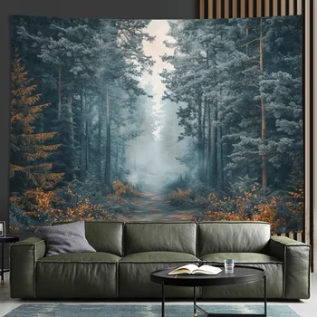 Misty Forest Path Wall Tapestry 7