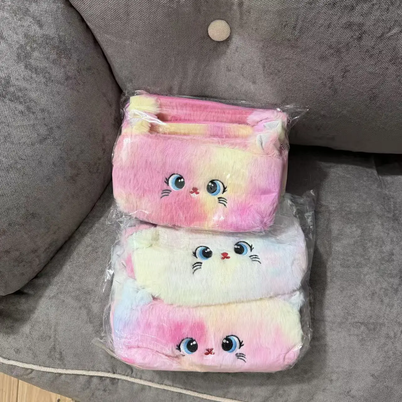 귀여운 점진적 변화 도파민 색상 패션 고양이 필통 대용량 고급 플러시 학생 휴일 선물 플러시 소녀용