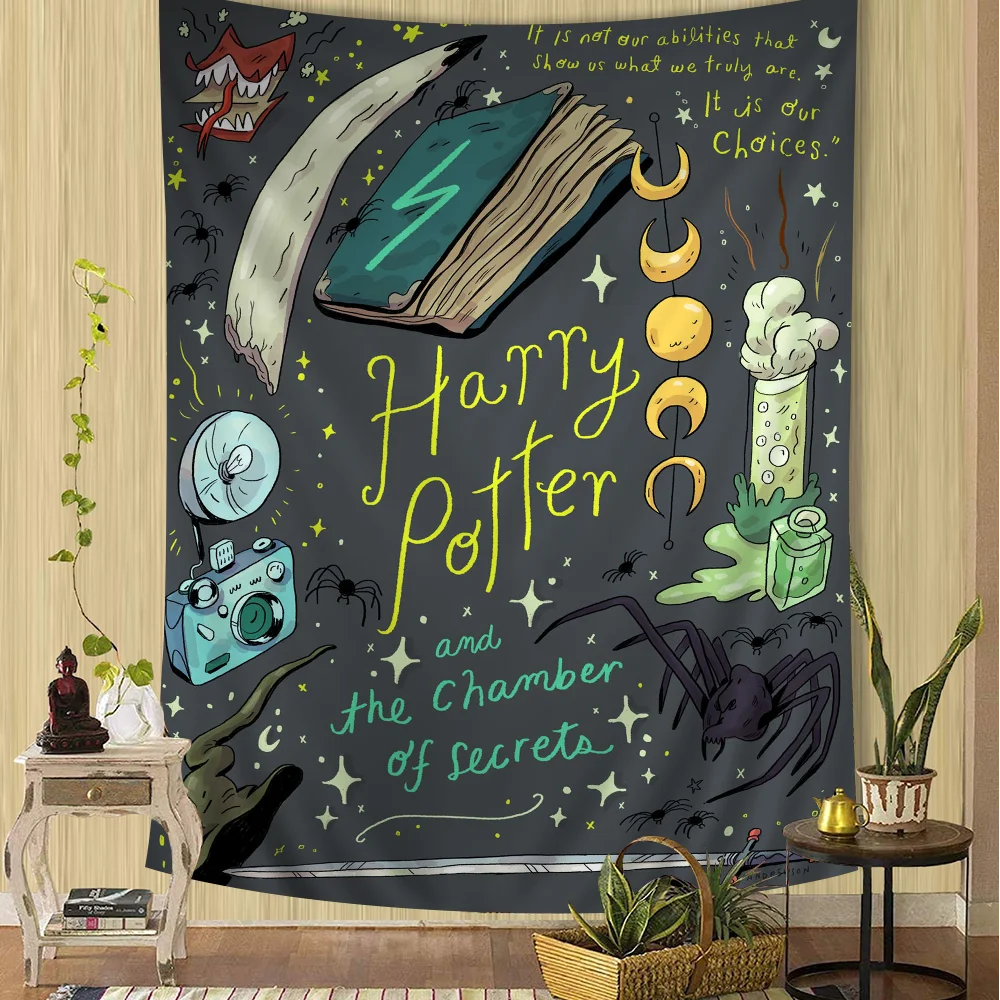 thumbnail image 1 of Tapiz de pared grande con estampado de paisaje de Harry Potter y la varita mágica, alfombra de pared hippie con tarot para colgar en la pared, decoración del hogar para dormitorio, 1 of 5