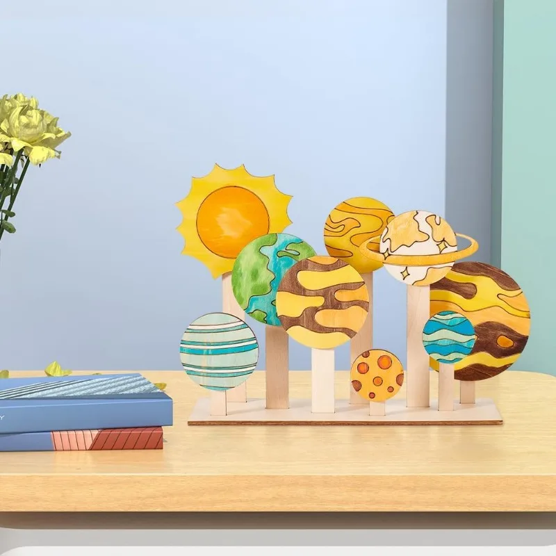 Set Creativo 37 Pezzi: Razzi E Forme Spaziali In Legno Da Decorare – Con Matite Acquerellabili E Adesivi, Ideale Per Bambini - 5