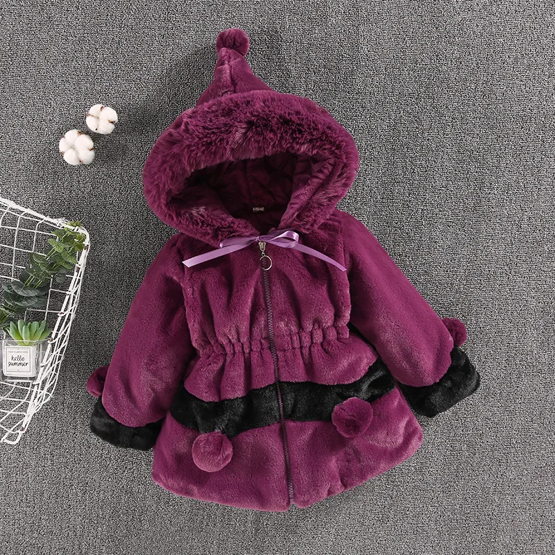 Plush thickened children's clothing jacket cute baby child clothes jacket autumn and winter cotton thickened hooded warm girl