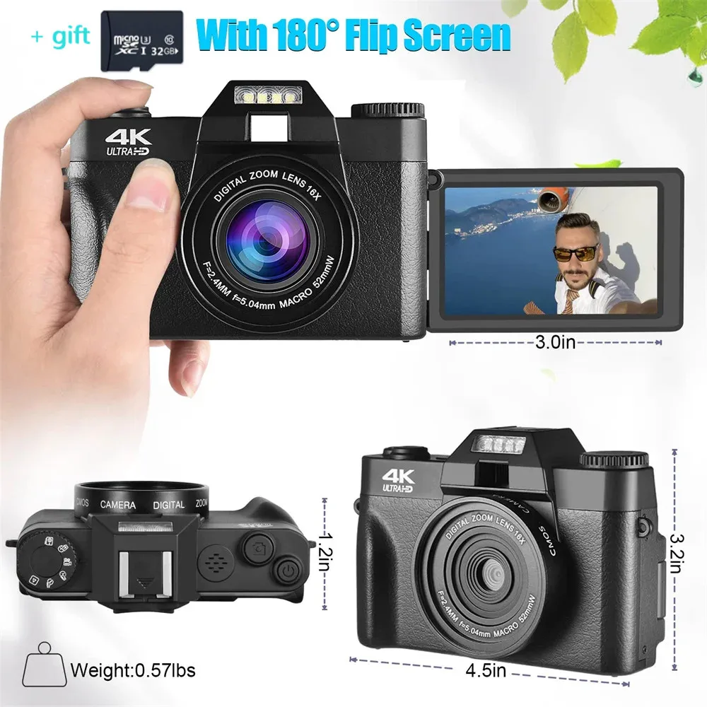 

4K WIFI Web Camcorder Vintage Vlog Video Recorder 48MP Digital Photography Camera YouTube 16X Digital Zoom Camera 3" Flip Screen