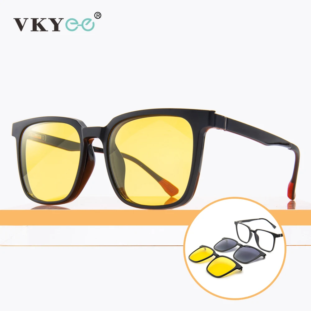 Vkyee Women's Clip On Optical Glasses Men Rectangle Polarized