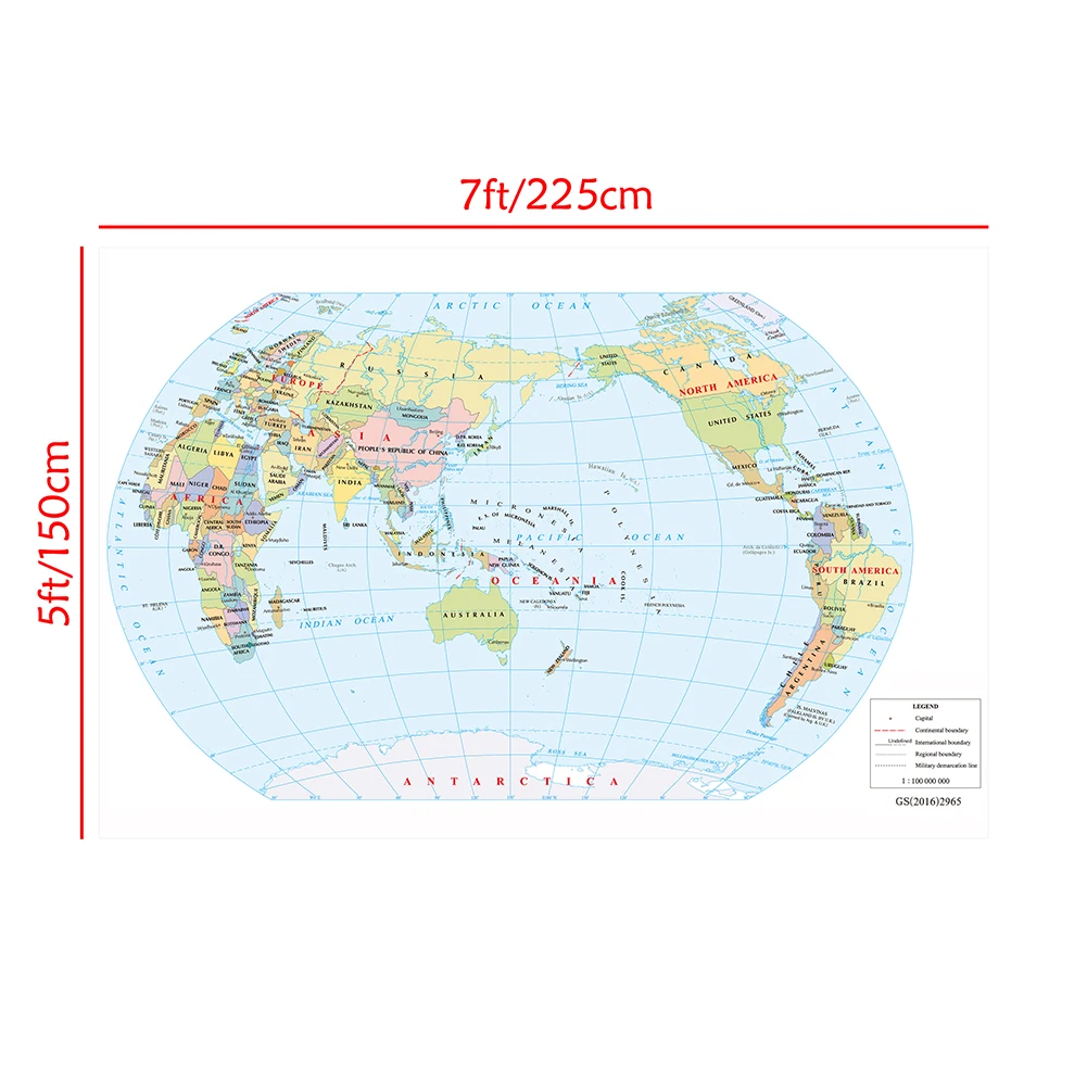 The World Map 225*150cm in English Wall Hanging Picture Vinly Painting Unframed Poster Decor Home Office School Supplies