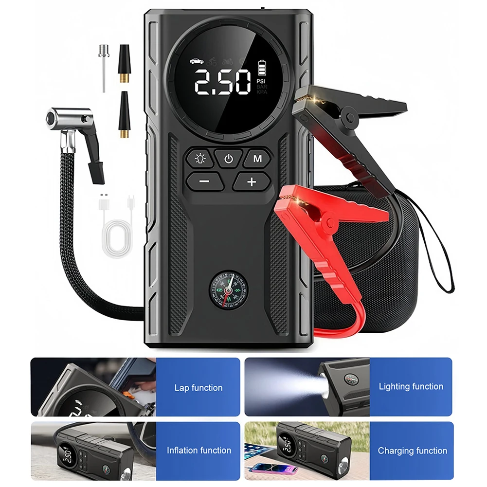 Car Wireless Air Pump with Light 39800mAh Jump Starter Bicycle Air Compressor USB Rechargeable Car Tire Inflator for Tires